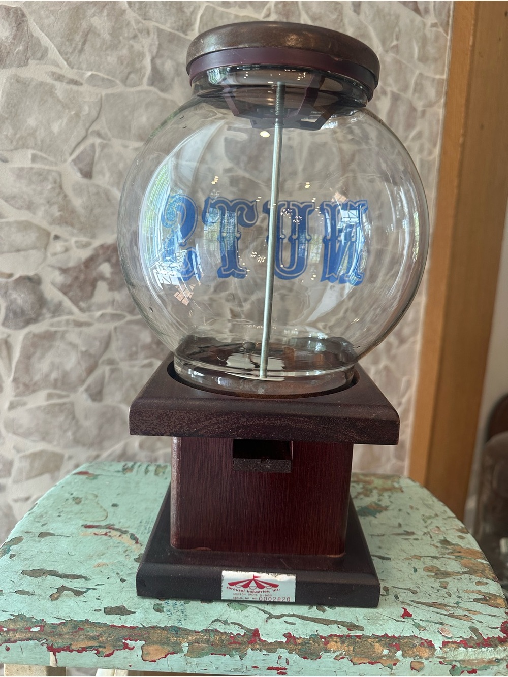 Vintage Glass Nut Dispenser made by Carousel w/Wood Base - - Picture 2 of 8